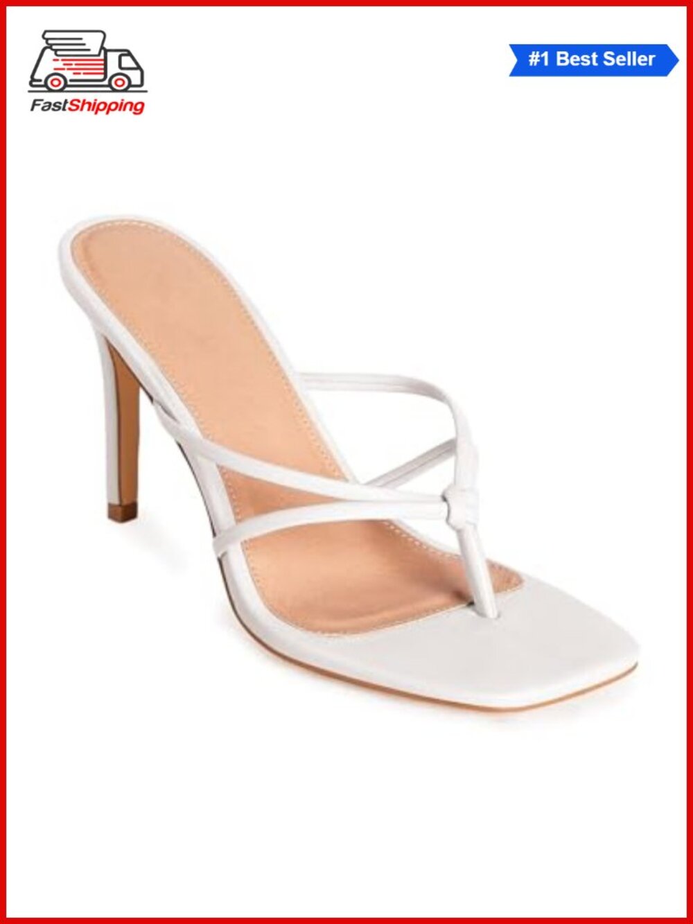 Coutgo Strappy Square Toe Heeled Thong Slip On Sandals Leather Padded